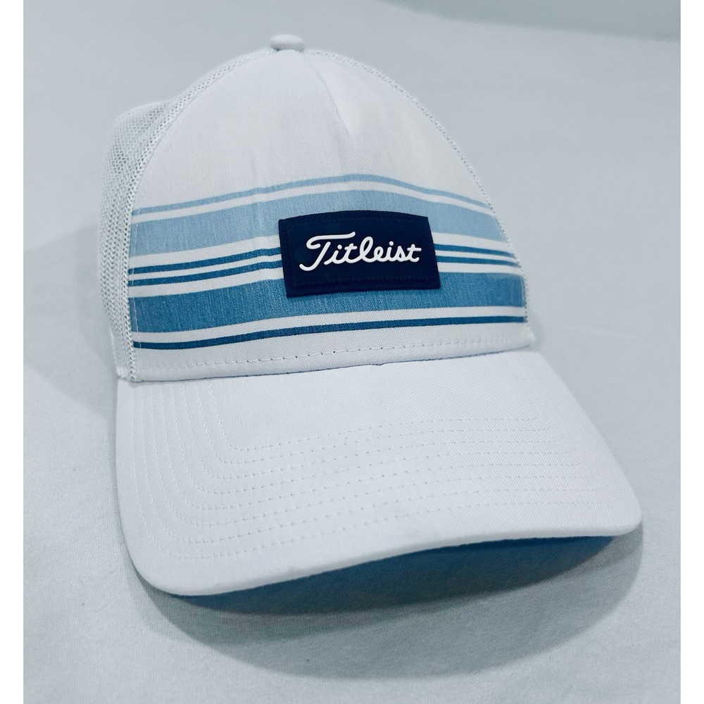 Titleist Golf Hat M/L Surf Stripe Mesh Trucker Cap White Sun Shade Med Large